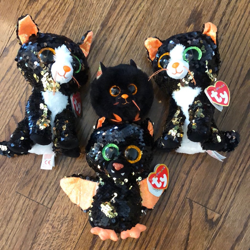 HALLOWEEN SPARKLE - Ty Beanie Boos Black and Orange Plush Set